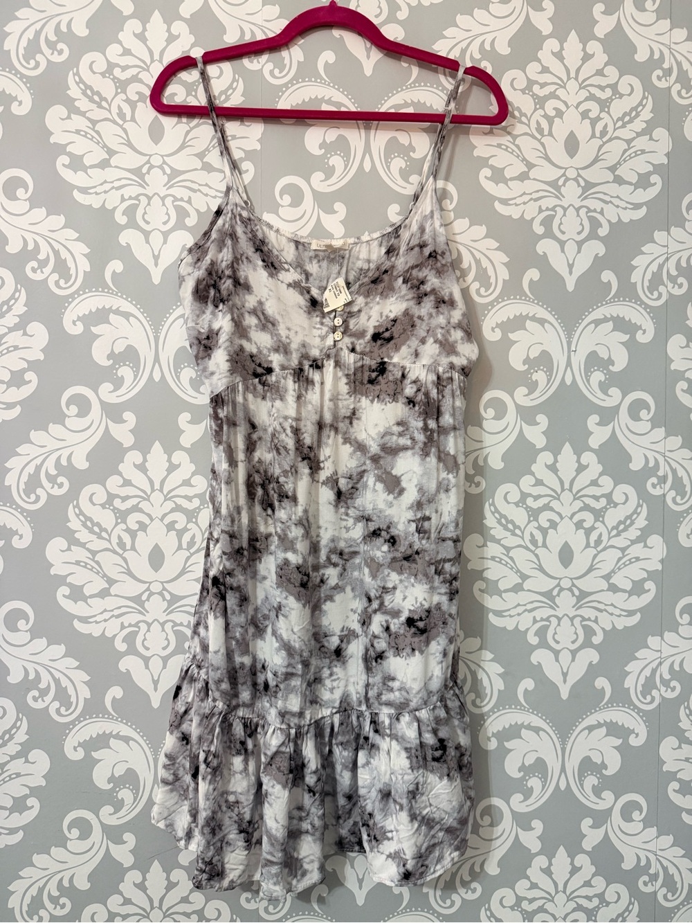 • Ultra Flirt Grey & White Tie-Dye Ruffled Mini Sundress